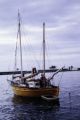 French Polynesia, sailboat anchored off shore of Tahiti Island