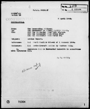 USS GRIDLEY - AA Act Rep, 3/30/44, Palau Is