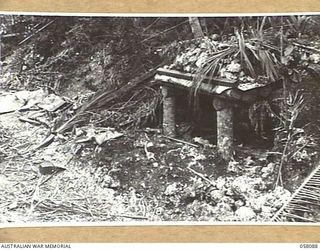 KAKAKOG AREA, NEW GUINEA, 1943-10-02. ONE OF THE MANY JAPANESE PILLBOXES IN THE AREA