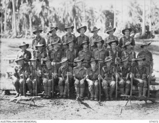 SIAR, NEW GUINEA. 1944-06-21. NO. 9 PLATOON, A COMPANY, 57/60TH INFANTRY BATTALION. IDENTIFIED PERSONNEL ARE:- VX142251 PRIVATE F. WHYTE (1); V190340 PRIVATE M. HILLBERG (2); VX142248 CORPORAL G. ..