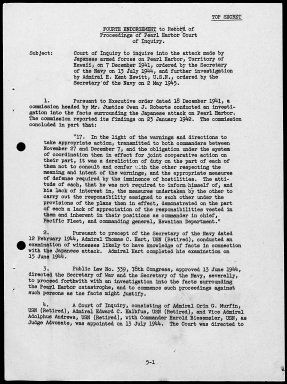 Kimmel, Husband E., Reports: Navy Court of Inquiry, Pearl Harbor Report, August 29, 1945