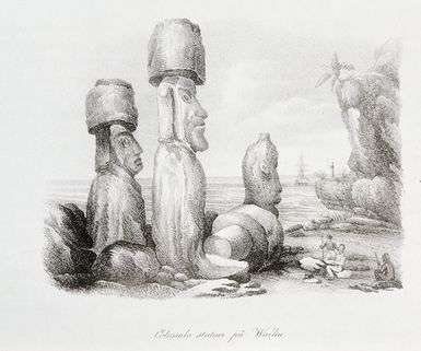 [Sainson, Louis Auguste de] b 1800 :Colossala statuei pa Waihu [Statues colossales de l'ile Waihu Pl 178. [Stockholm?] Gothstrom & Magnusson, [ca 1838]