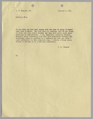 [Letter from I. H. Kempner to I. H. Kempner, Jr., January 5, 1953]