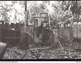 RABAUL, NEW BRITAIN, 1946-01-21. JAPANESE NAVAL COMPRESSOR STATION ON TAWUI POINT. THE INSTALLATION PRODUCED COMPRESSED AIR WHICH WAS USED FOR FILLING TORPEDOES