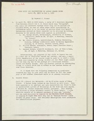 National Museum of Natural History (U.S.) Pacific Ocean Biological Survey Program field research records, 1961-1973 : fish and wildlife, reports and notes