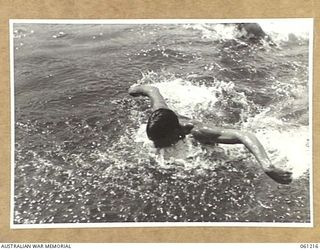 PORT MORESBY, NEW GUINEA. 1943-11-28. PRIVATE IMRAY, WINNER OF THE MEN'S 66 YARDS BREAST STROKE EVENT AT THE ALLIED SERVICES GRAND SWIMMING CARNIVAL