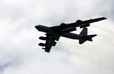 A US Air Force (USAF) B-52H Stratofortress aircraft, assigned to the 2nd Bomb Wing (BW), Barksdale Air Force Base (AFB), Louisiana (LA), shortly after take off at Andersen Air Force Base (AFB), Guam, for a mission flown in support of Operation ENDURING FREEDOM