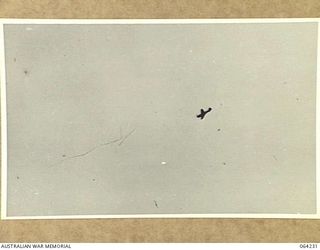 FINISTERRE RANGES, NEW GUINEA. 1944-01-22. A "KITTYHAWK" DIVE BOMBER OF THE UNITED STATES AIR FORCE DROPPING IT'S BOMB ON JAPANESE POSITIONS