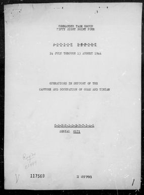 COMTASK-GROUP 58.4 - Rep of air ops in support of the invasions of Tinian & Guam Is, Marianas 7/18/44 â 8/10/44