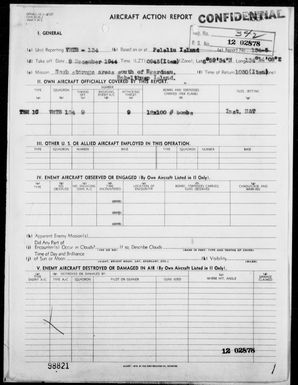 VMTB-134 - ACA Rep #134-5 - Bombing of Storage Areas on Babelthuap Is, Palau Is 12/9/44