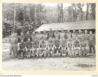 Group portrait of officers (without hats) of 58/59 Infantry Battalion with Brigadier (Brig) H H Hammer CBE DSO, Commander 15 Infantry Brigade. Identified, back row, left to right: Lieutenant (Lt) D ..