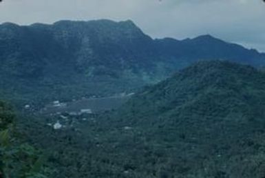 [Landscape of mountains and bay in Pago Pago, American Samoa]