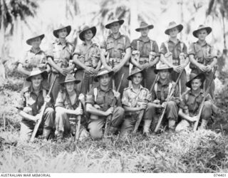 MADANG, NEW GUINEA. 1944-06-30. NON COMMISSIONED OFFICERS OF A COMPANY, 24TH INFANTRY BATTALION. IDENTIFIED PERSONNEL ARE:- VX144232 CORPORAL R.J. MCLEAN (1); VX143981 SERGEANT A.J. STANCLIFFE (2); ..