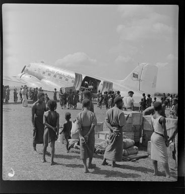 Qantas Empire Airways, cargo handling scene, airstrip, Kerowagi, Simbu, Papua New Guinea