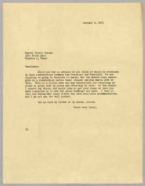 [Letter from I. H. Kempner to Harvey Travel Bureau, January 2, 1953]