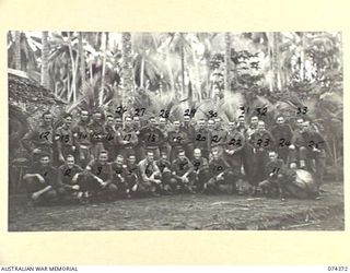 SIAR, NEW GUINEA. 1944-06-25. SENIOR NON COMMISSIONED OFFICERS OF THE 57/60TH INFANTRY BATTALION OUTSIDE THE UNIT SERGEANT'S MESS. IDENTIFIED PERSONNEL ARE:- W147262 PRIVATE A. PINK (1); VX87472 ..