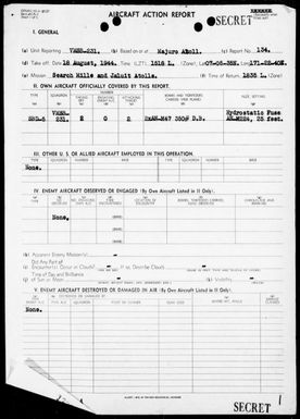 VMSB-231 - ACA Reps Nos 134-136-Air opers against the Marshall Islands, 8/18-21/44