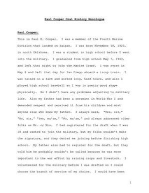 Oral History Interview with Paul Cooper
