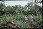 Woman and Anne Scheffler walking through a garden