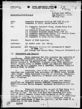 COMTRANSDIV 6 - Rep of Operations, period 7/17-25/44 - Landings on Guam Island, Marianas