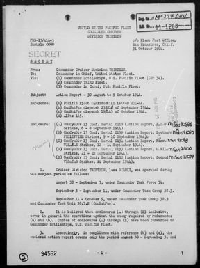 COMCRUDIV 13 - Rep of Ops During the Carrier Air Ops Against the Palau and Philippine Is 8/30/44- 10/5/44