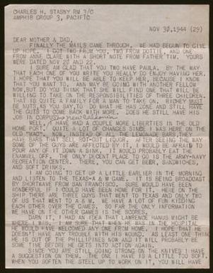 [Letter from Charles Stasny to his Parents, November 30, 1944]