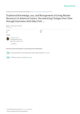 Traditional knowledge, use, and management of living marine resources in American Samoa: documenting changes over time through interviews with Elder Fish.