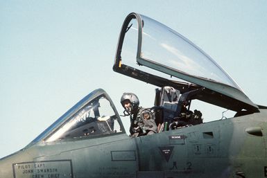 Lieutenant Colonel (LTC) Snow, aboard an A-10 Thunderbolt II aircraft assigned to the Massachusettes Air National Guard, awaits taxiing instructions from the flight tower during Exercise OPPORTUNE JOURNEY 84