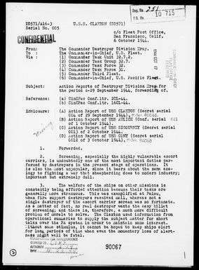 COMDESDIV XRAY - Rep of Screening Ops During Assault & Capture of Peleliu & Angaur Is, Palau Is, 9/8-29/44