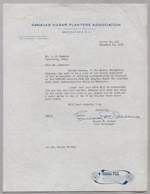 [Letter from Ernest W. Greene to I. H. Kempner, December 22, 1952]