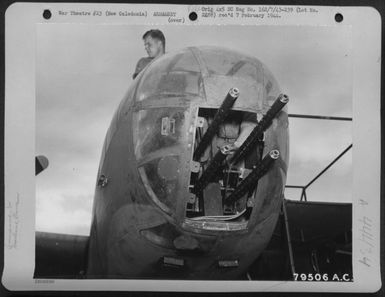 This Is One Of A Series Of Photographs Showing A North American B-25 On Which Four .50 Cal Guns Were Placed In Special Mounts In The Nose And All Mounts Were Brought Closer Together To Concentrate Fire Power. Tontouta Airport, New Caledonia, 13 March 1943 (U.S. Air Force Number 79506AC)