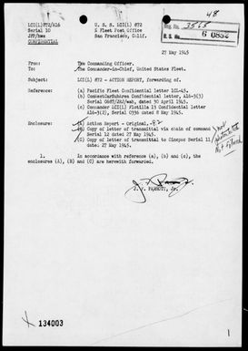 LCI(L)-872 - Rep of action in the Palau Islands Area, 5/23/45