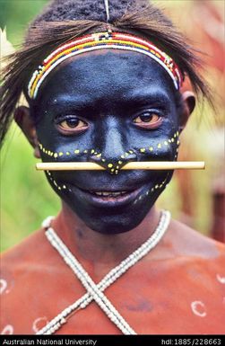 Portrait of a Febi boy who attended the end of year sing sing at Koroba Provincial High School in 1980 - a celebration of the cultural diversity of the district