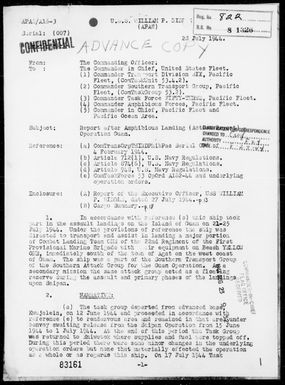 USS WILLIAM P BIDDLE - Report of Participation in Assault Landings on Guam Island, Marianas - Period 7/21-25/44