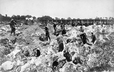 Workers digging for phosphate, Banaba, Kiribati