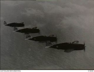 New Guinea. 1943. Thunderbolt fighter planes on patrol in New Guinea. These fighters, twice as heavy as a Sptifire, heavily armed and armoured, and with a speed of 400 miles per hour were recently ..