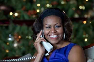 First Lady Michelle Obama on the Phone with Children for the NORAD (North American Aerospace Defense Command) Tracks Santa Program