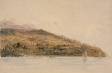 Bent, Thomas, 1833?-1887 :[Ship along a Pacific coastline. 1857-1858].