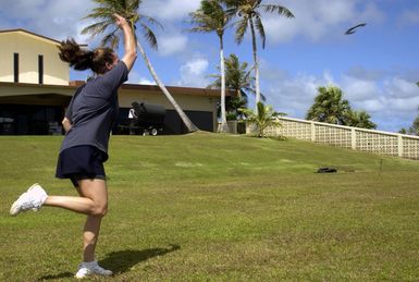 U.S. Air Force STAFF SGT. Cathleen Butler, of the 36th Communcations Squadron, participates in the horseshoe competition of the Team Andersen Challenge at Andersen Air Force Base, Guam, on Feb. 25, 2005. (U.S. Air Force PHOTO by AIRMAN Teresa M. Pumphrey) (Released)