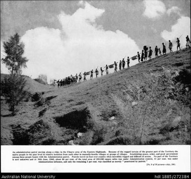 An administrative patrol moving along a ridge in the Chuave area