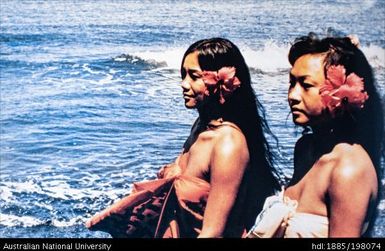 French Polynesia - Natives on Beach, Tahiti