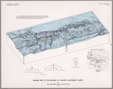 Oblique Map of the Republic of Vanuatu, Southwest Pacific.