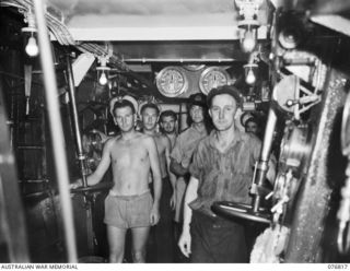 JACQUINOT BAY, NEW BRITAIN. 1944-11-08. A SECTION OF THE ENGINE ROOM OF THE RAN FRIGATE BARCOO