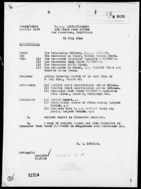 USS SAUFLEY - Report of Operations, Period 6/11/44 to 7/9/44-Invasion of Saipan Island, Marianas