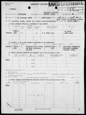 VMTB-232 - ACA rep #35 â Bombing targets on Rumung Is, Yap Area, Carolines on 1/27/45