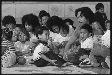 Children and parents at the opening of New Zealand's first Cook Island Punanga Reo