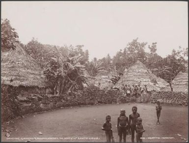 Villagers at dancing ground in the village of Te Motu, Santa Cruz Islands, 1906 / J.W. Beattie