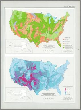 Prevalent chemical types of water in rivers / adapted from U. S. Geological Survey, Prevalent chemical types of rivers, HA-61, Washington, USGS, 1962, pl. 2, map 1:7,000,000, conterminous U. S., revised 1965 -- Average suspended sediment concentration in rivers / adapted from U. S. Geological Survey, Sediment concentration of rivers, HA-61, Washington, USGS, 1962, pl. 3, map 1:7,000,000, conterminous U. S.
