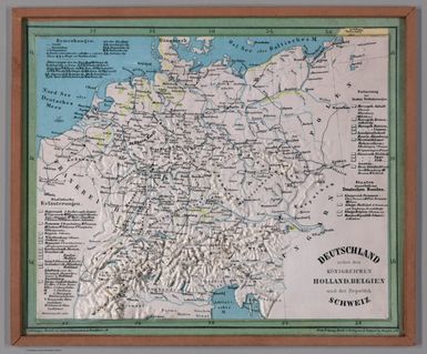 Deutschland nebst den Königreichen Holland, Belgien und der Republik Schweiz. Zeichnung u. Modell von August Ravenstein in Frankfurt a. M. Stich, Prägung, Druck u. Verlag von B. Dondorf in Frankfurt a. M.