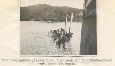 Fishing canoes, taken from the deck of the VanWaerwyck, Port Moresby, Papua New Guinea.